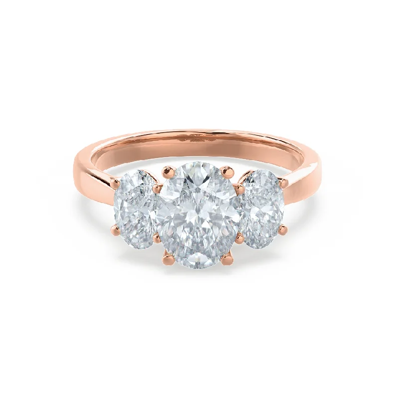 EVERDEEN - Ready to Ship 0.26ct/ 0.90ct/ 0.26ct Oval Moissanite 18k Rose Gold Trilogy Ring