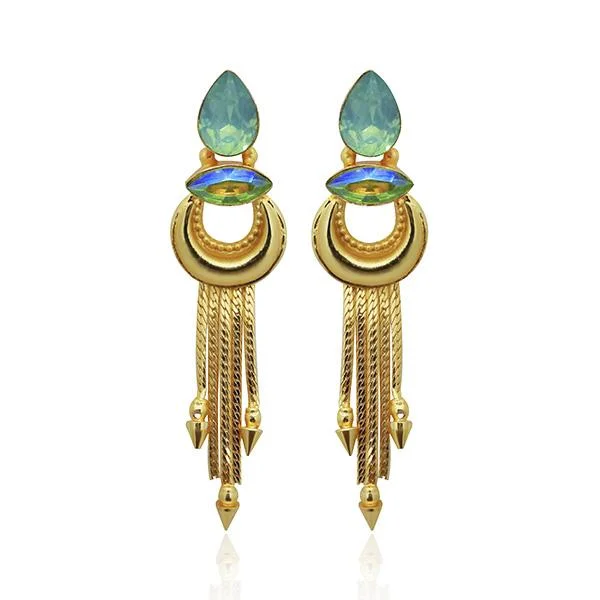 statement earrings for women-Kriaa Blue Crystal Stone Gold Plated Dangler Earrings - 1313106F