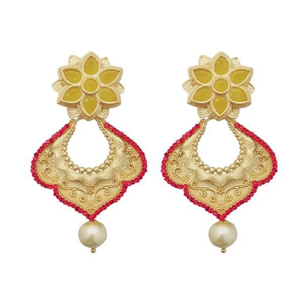 beaded earrings for women-Kriaa Red Austrian Stone Pearl Drop Gold Plated Dangler Earrings - 1313117E