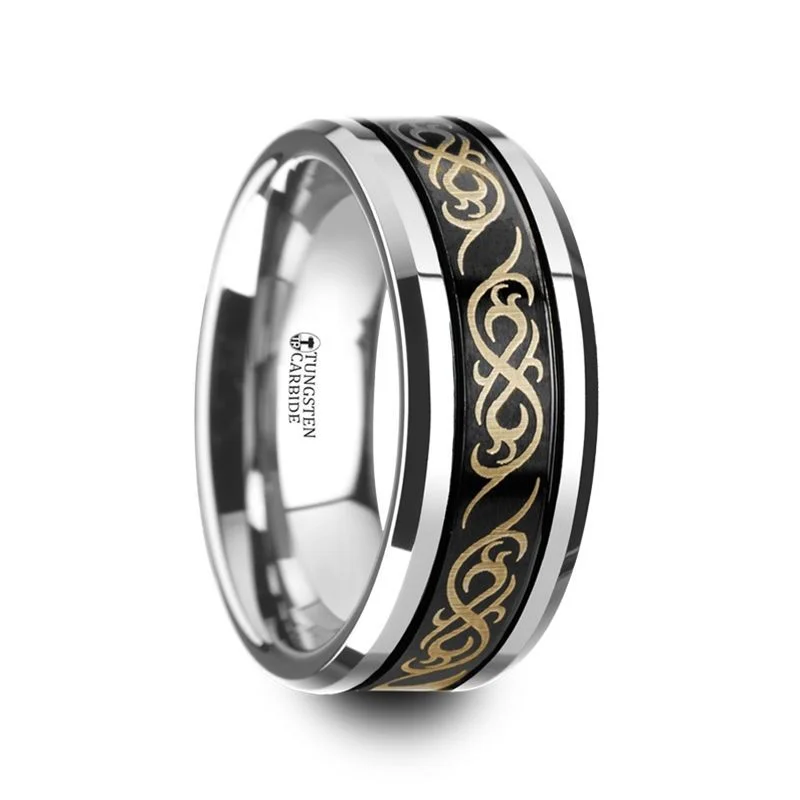 ethically sourced engagement rings for women-RAIZEN | Black Tungsten Ring Celtic Pattern