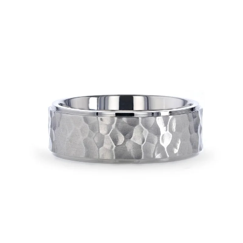 luxury platinum engagement rings for women-MINISTER | Titanium Ring Raised Hammered Finish