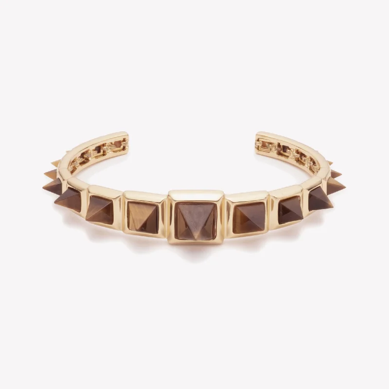 engraved bracelets for women-GRADUATED PYRAMID CUFF - TIGER EYE