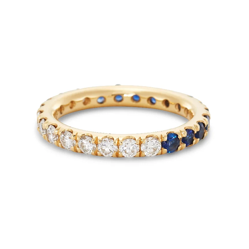 Sapphire And Diamond Engagement Band, Opposites Attract, 18k Yellow Gold