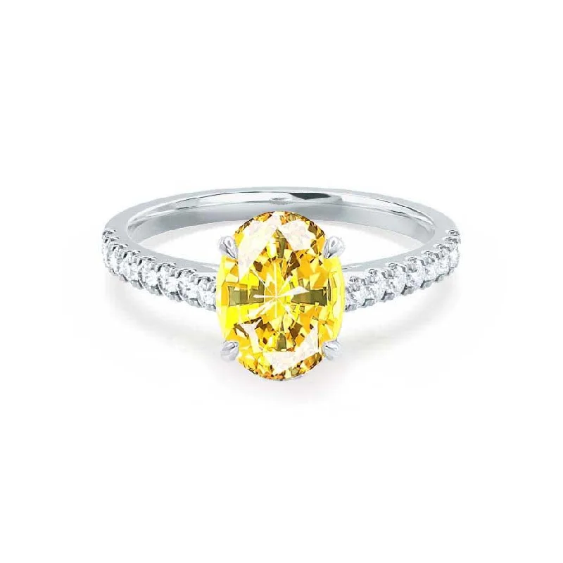 VIOLA - Chatham® Yellow Sapphire Oval  & Diamond 18k White Gold Shoulder Set Ring