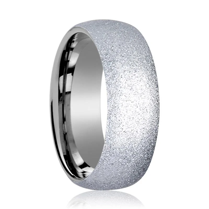 modern engagement rings for women-QUARTZ | Silver Tungsten Ring, Sandblasted Crystalline Finish, Domed