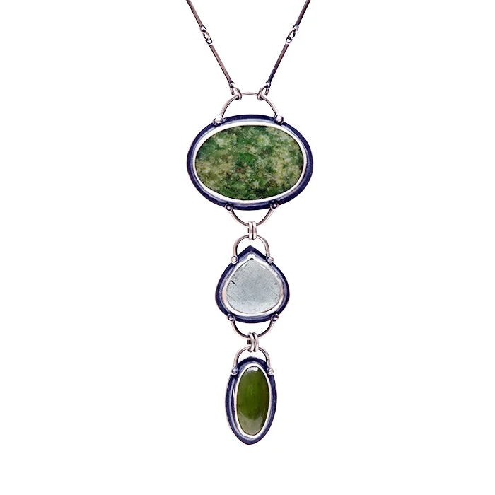 stylish necklaces for women-Three Stone Necklace with Montana Jade and Aquamarine