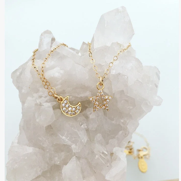 gold necklaces for women-Micro Twinkle Moon or Star Necklaces