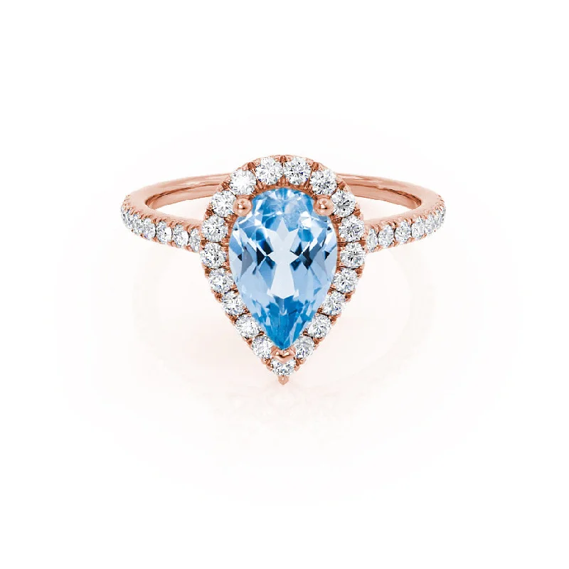 HARLOW - Chatham® Pear Aqua Spinel & Diamond 18k Rose Gold Halo