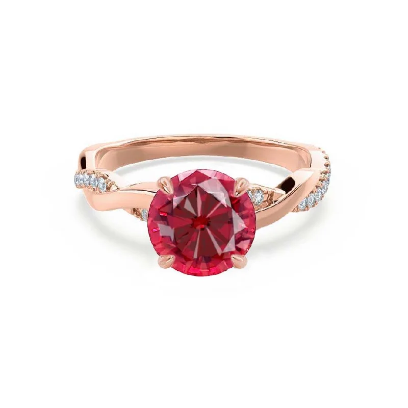 EDEN - Chatham® Round Ruby & Diamond 18k Rose Gold Vine Ring