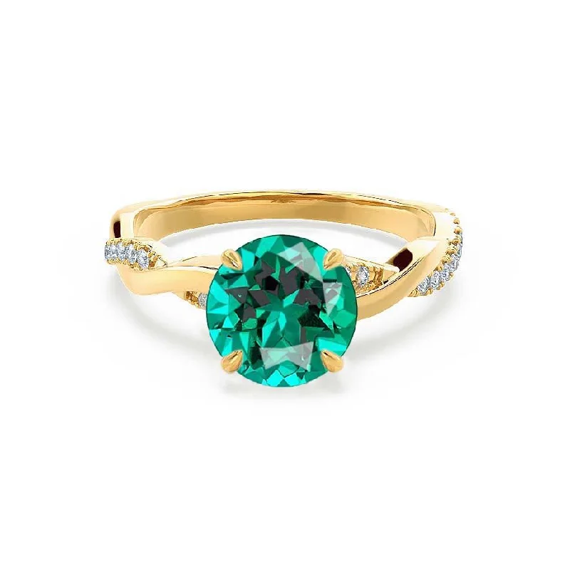 EDEN - Chatham® Round Emerald & Diamond 18k Yellow Gold Vine Round