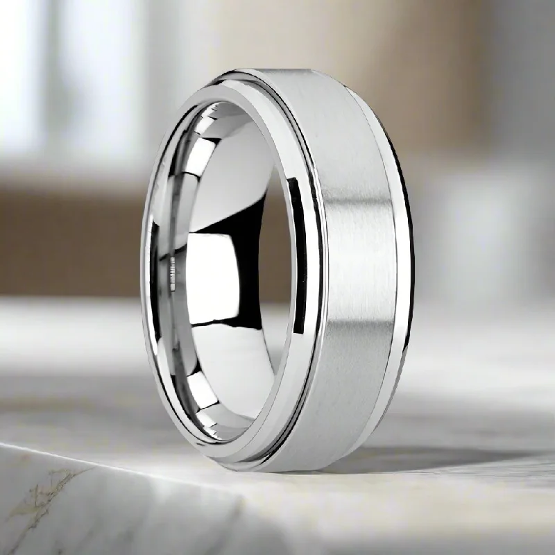 luxury engagement rings with diamonds for women-REVOLUTION | Silver Tungsten Ring, Fidget Spinner, Beveled