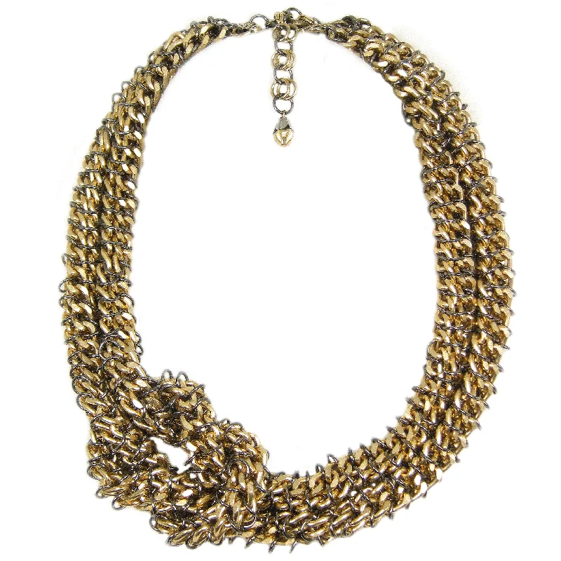 gold-plated necklaces for women-#813n Gold Tone Knotted Chain Mail Rope Necklace