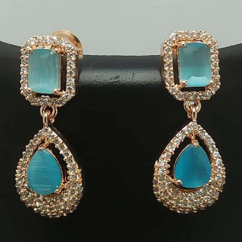 exclusive earrings for women-Pooja Bangles Rose Gold Plated AD Stone Dangler Earrings