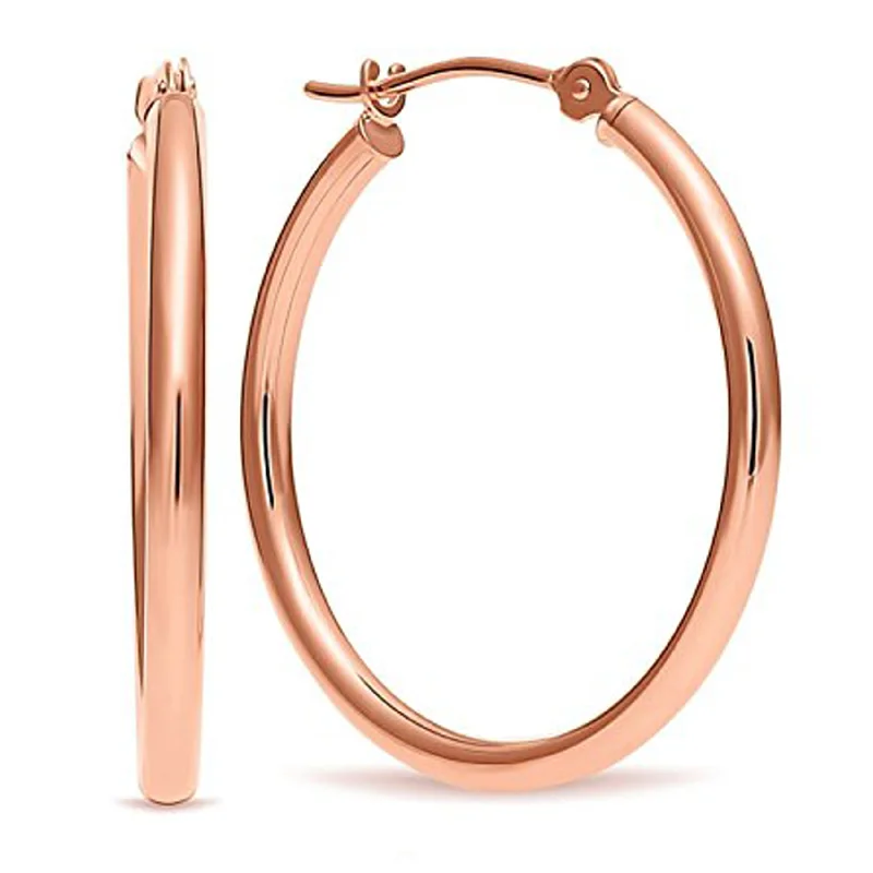 crystal stud earrings for women-14k Rose Gold 4mm Polished Round Tube Hoop Earrings