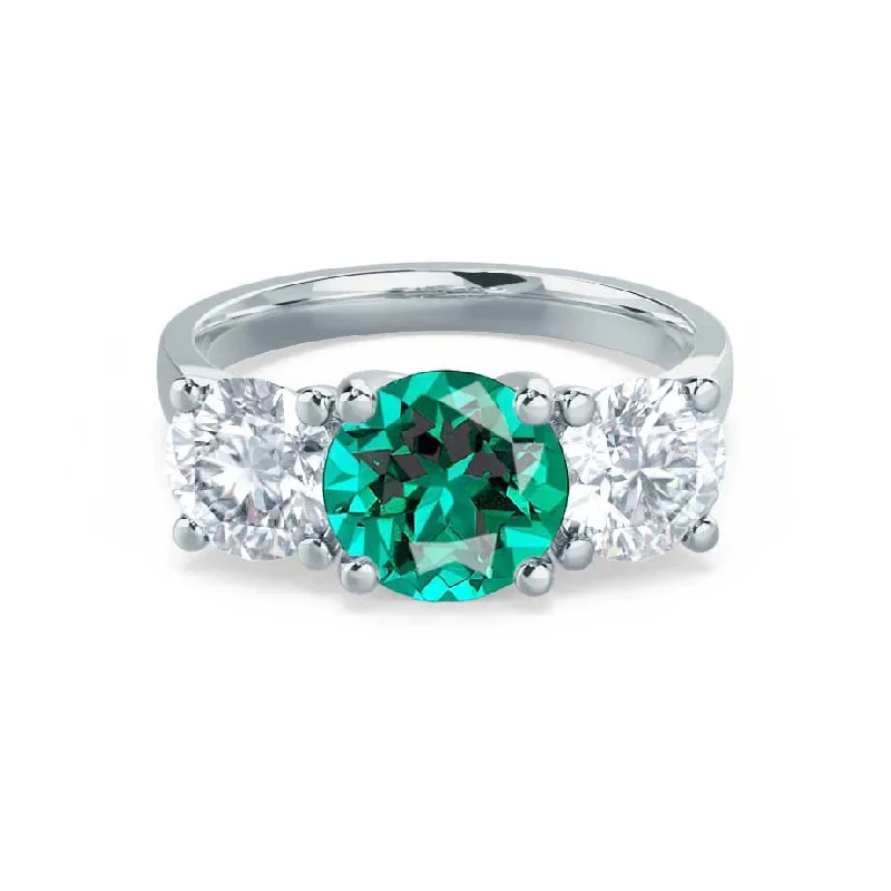 LEANORA - Chatham® Round Emerald 18k White Gold Trilogy