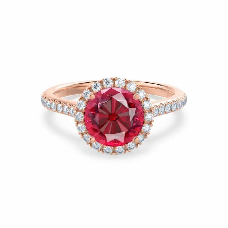 LAVENDER- Chatham® Ruby & Diamond 18k Rose Gold Petite Halo