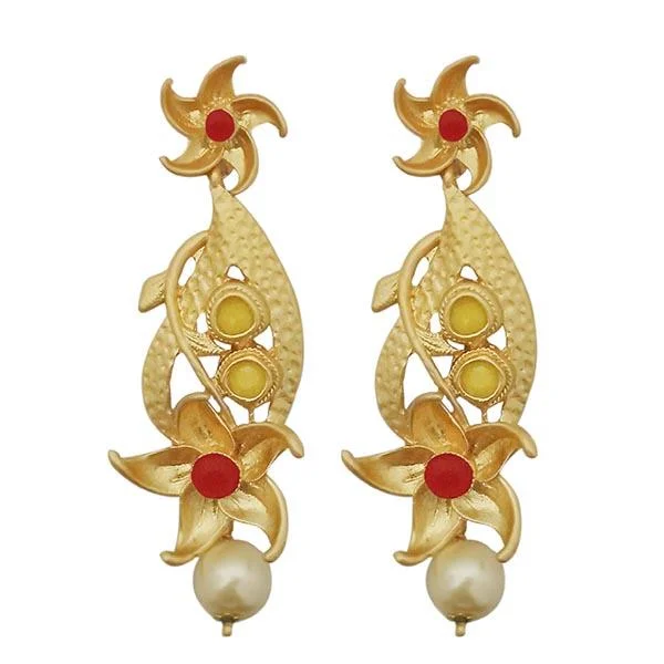 gold diamond earrings for women-Kriaa Maroon Austrian Stone Pearl Drop Gold Plated Dangler Earrings - 1313116C