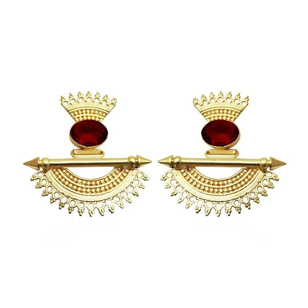 minimalist hoop earrings for women-Kriaa Maroon Stone Gold Plated Dangler Earrings - 1313105D