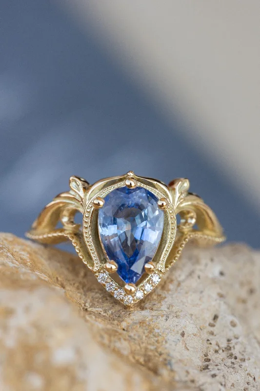 Icy blue sapphire engagement ring, vintage inspired proposal ring / Lida