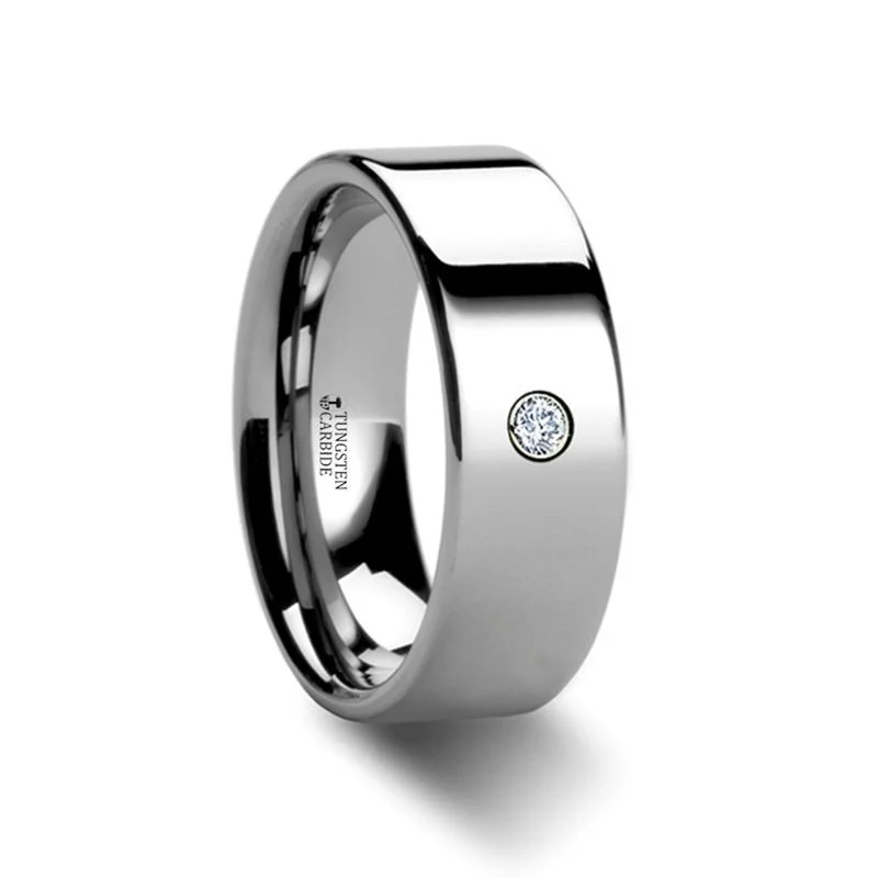 silver engagement rings for women-BRISTOL | Tungsten Diamond Ring Flat