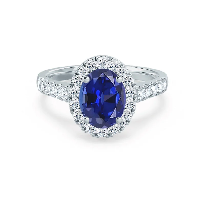 ROSA - Chatham® Blue Sapphire & Diamond 18K White Gold Halo