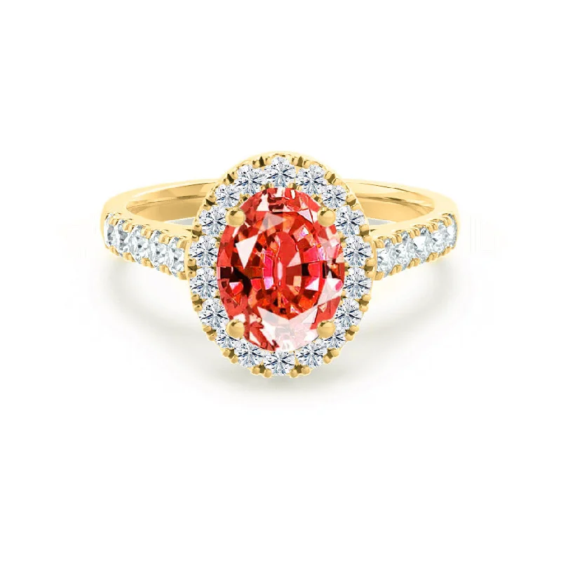 ROSA - Chatham® Padparadscha Sapphire & Diamond 18K Yellow Gold Halo