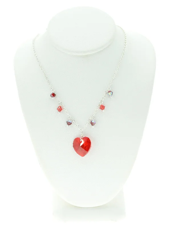 fashion-forward necklaces for women-Red Crystal Heart Charm Necklace