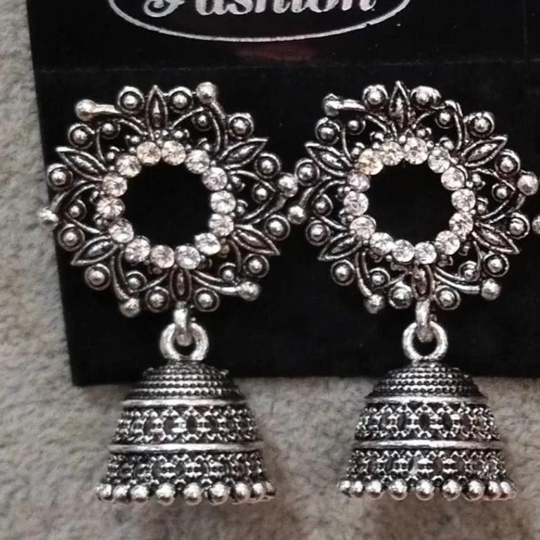 simple hoop earrings for women-Tahura Oxidised Plated Jhumki Earrings