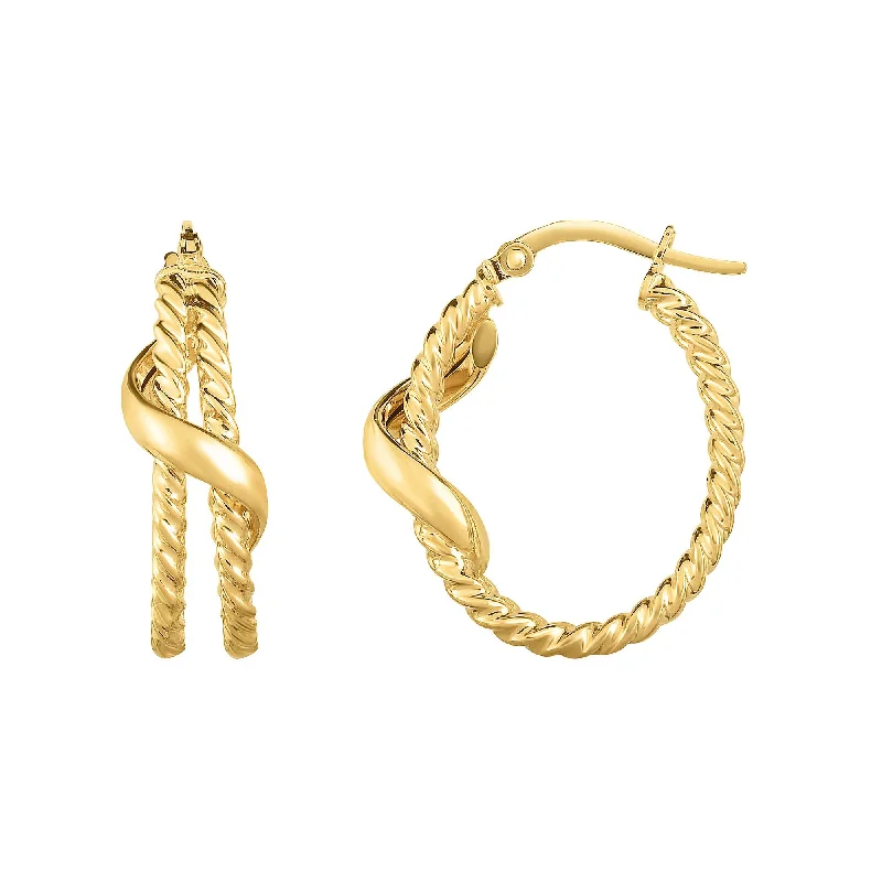 unique hoop earrings for women-14K Gold Yellow Finish Oval Hoop Earrings