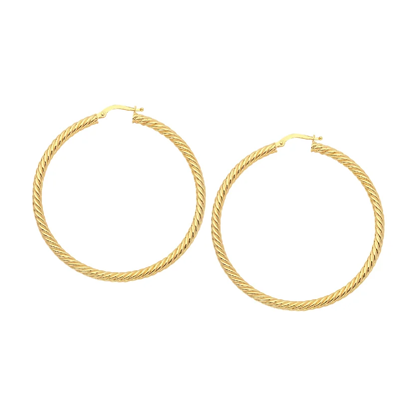 handmade earrings for women-14k Gold Round Twisted Hoop Earrings, Diameter 40 mm