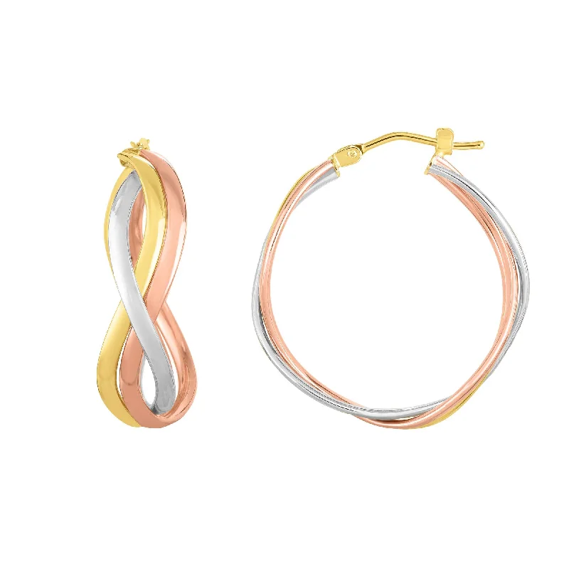 gemstone hoop earrings for women-14K Gold Rose Yellow And White Diamond Cut Hoop Fancy Earrings, Diameter 23mm