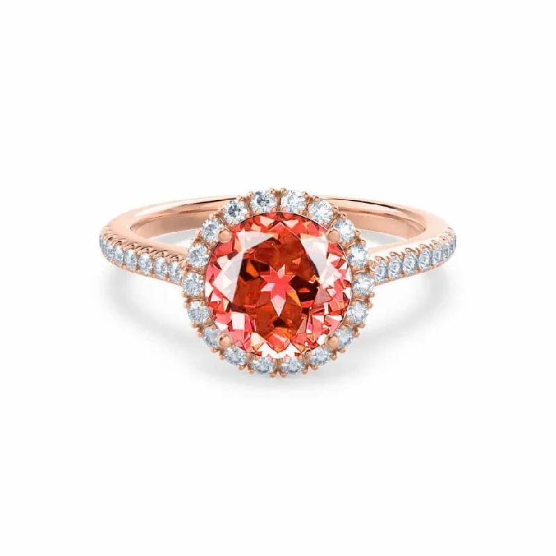 LAVENDER- Chatham® Padparadscha & Diamond 18k Rose Gold Petite Halo