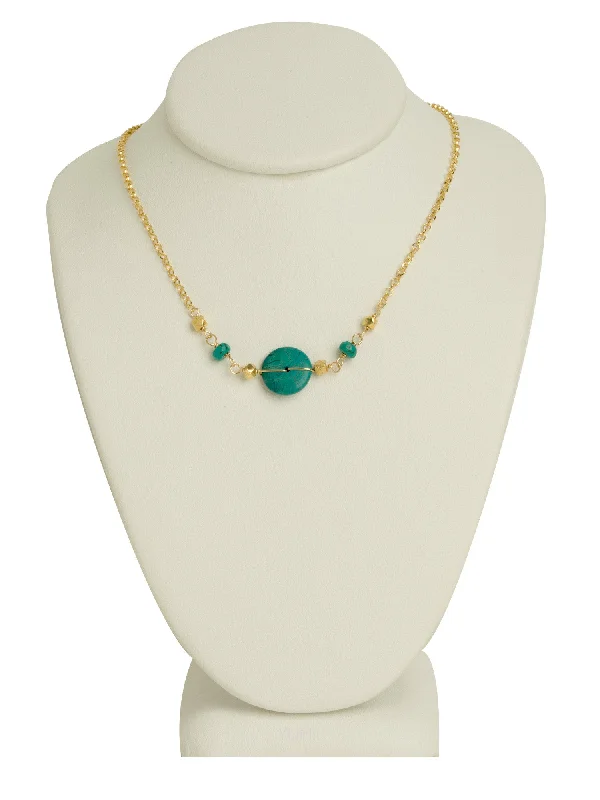 modern necklaces for women-Turquoise Coin + Golden Nugget Necklace