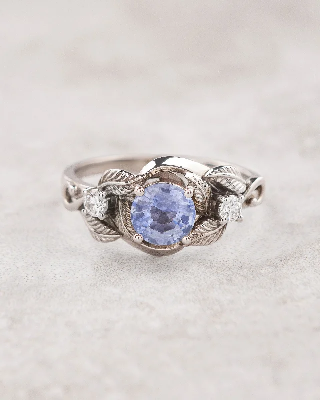 Nature inspired light purple sapphire engagement ring with leaves / Azalea