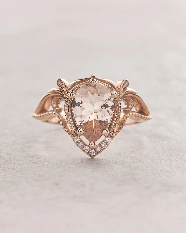 Peach morganite engagement ring, big gemstone ring / Lida