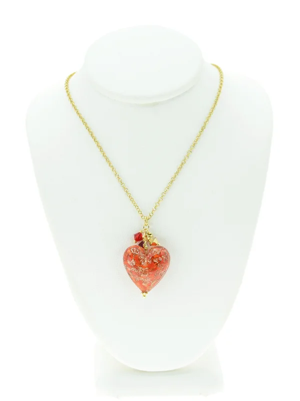 colorful necklaces for women-Red Aventurina Venetian Glass Heart Necklace