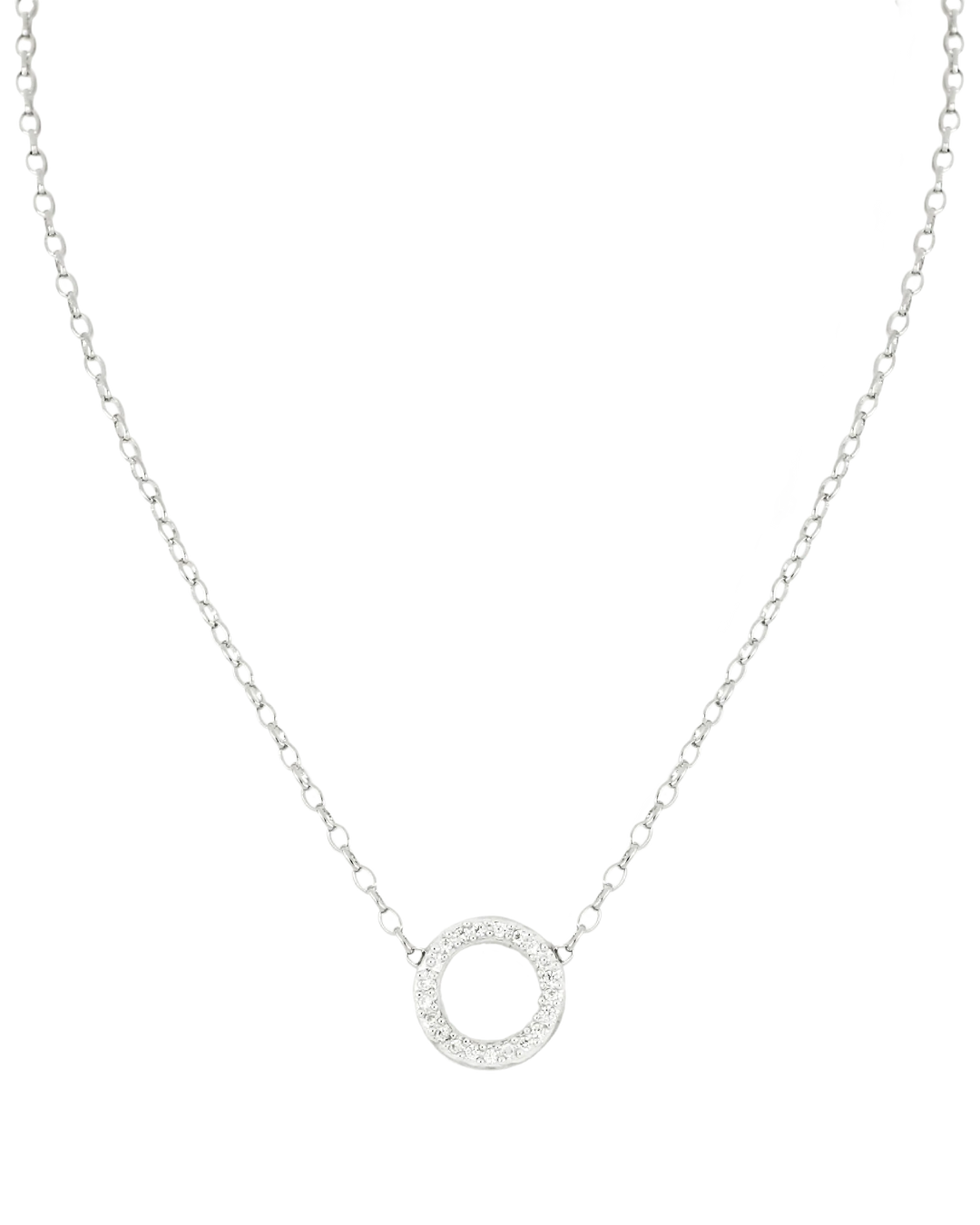 birthstone necklaces for women-Aldrava Circle  Pavé Necklace Rhodium 16-18" Chain