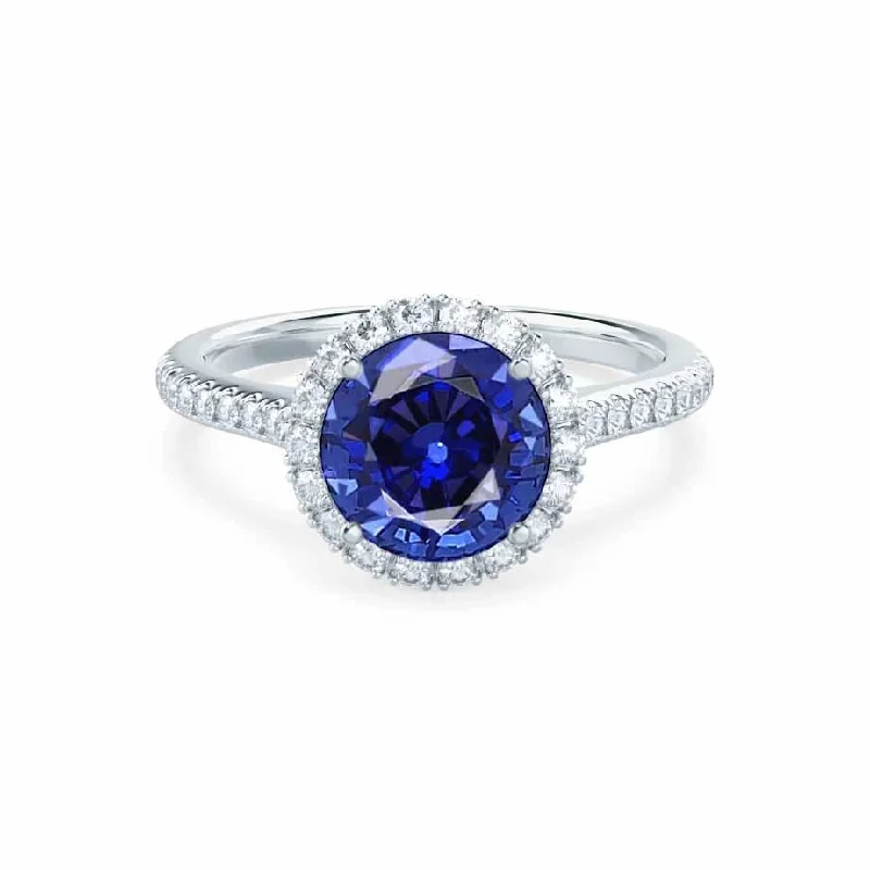 LAVENDER- Chatham® Blue Sapphire & Diamond Platinum Petite Halo