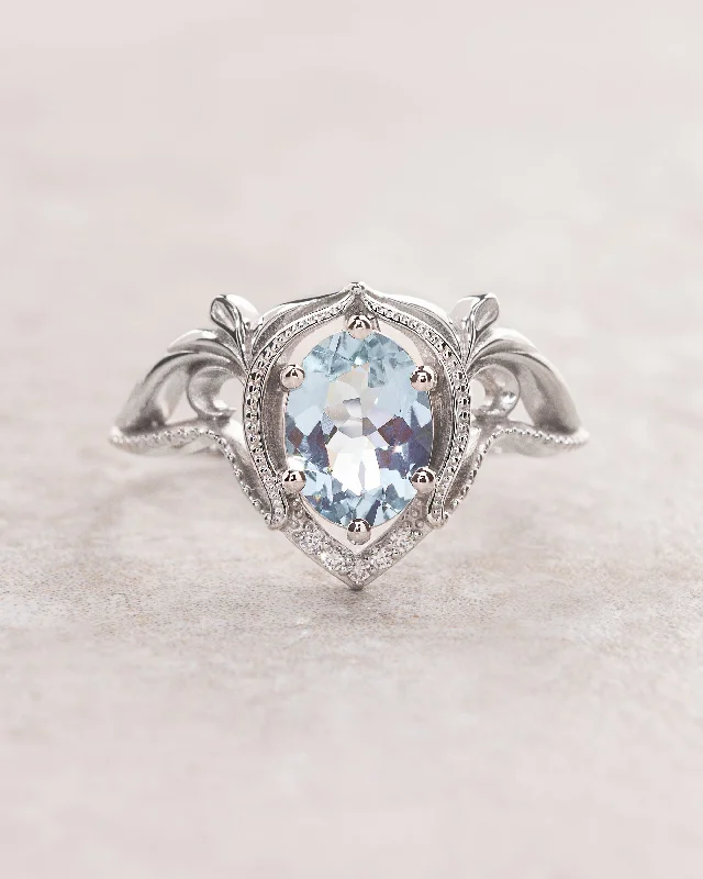 Oval aquamarine art nouveau engagement ring / Lida