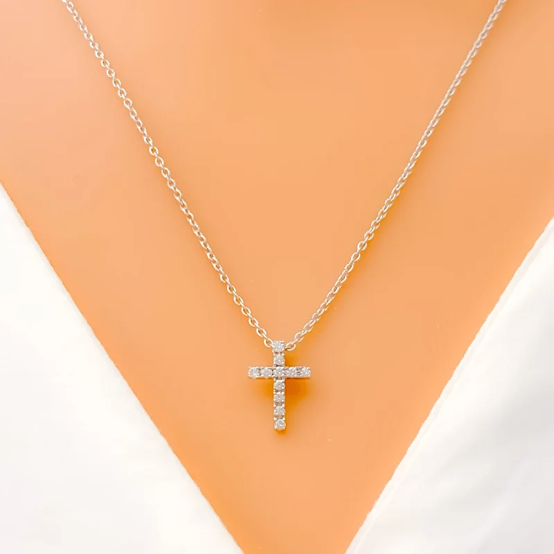 wedding necklaces for women-Everyday Festive Diamond + 18k Gold Cross Necklace