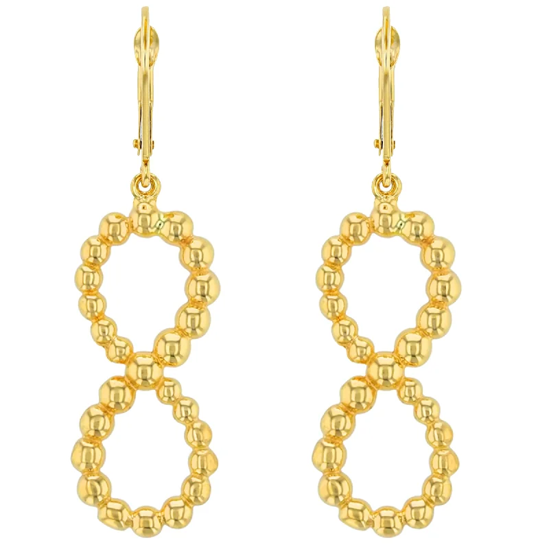 gold dangle earrings for women-14k Yellow Gold Beaded Infinity Earrings with Leverback