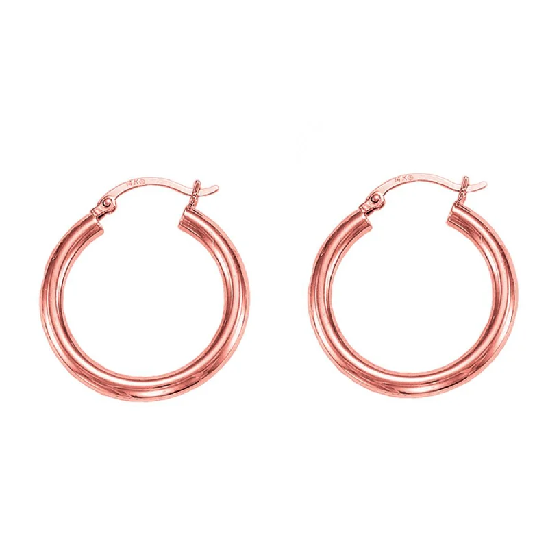 chic earrings for women-14k Rose Gold Polished Round Tube Hoop Earrings, Diameter 15mm