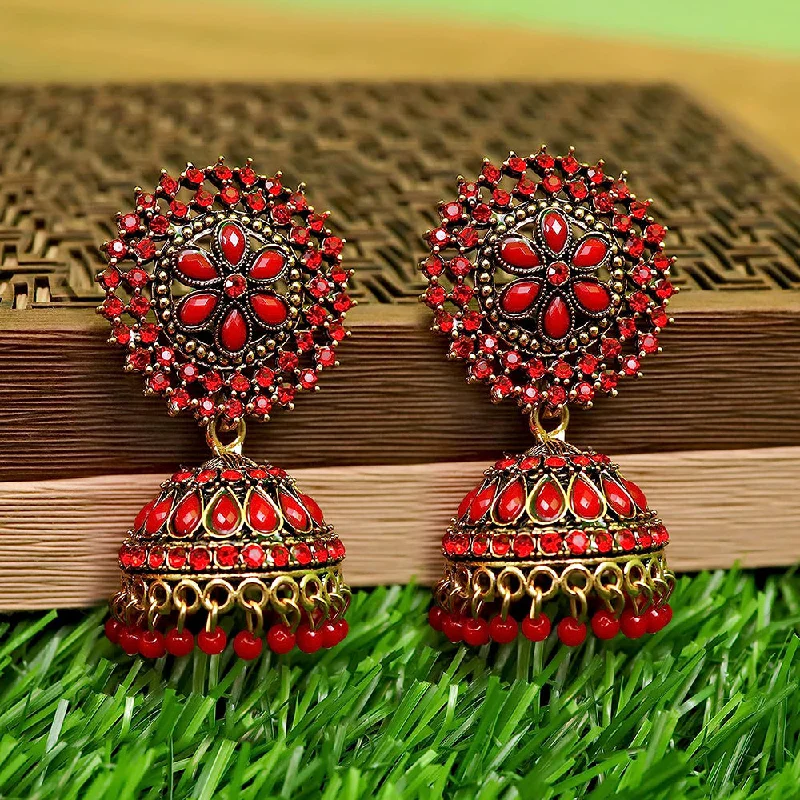 simple hoop earrings for women-Subhag Alankar Red Attractive Kundan earrings For Girls and Women