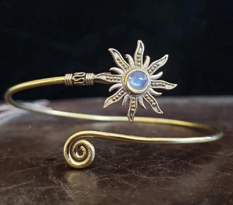 gold bracelets for women-Gold Opalite  Sunburst Arm Cuff