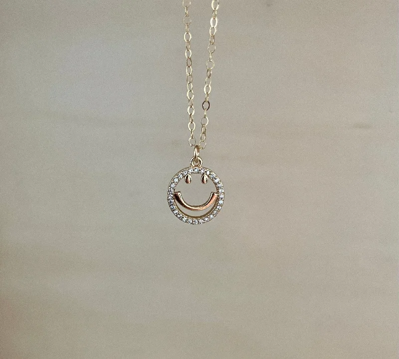 infinity pendant necklaces for women-Micro Sparkly Smiley Face Necklace