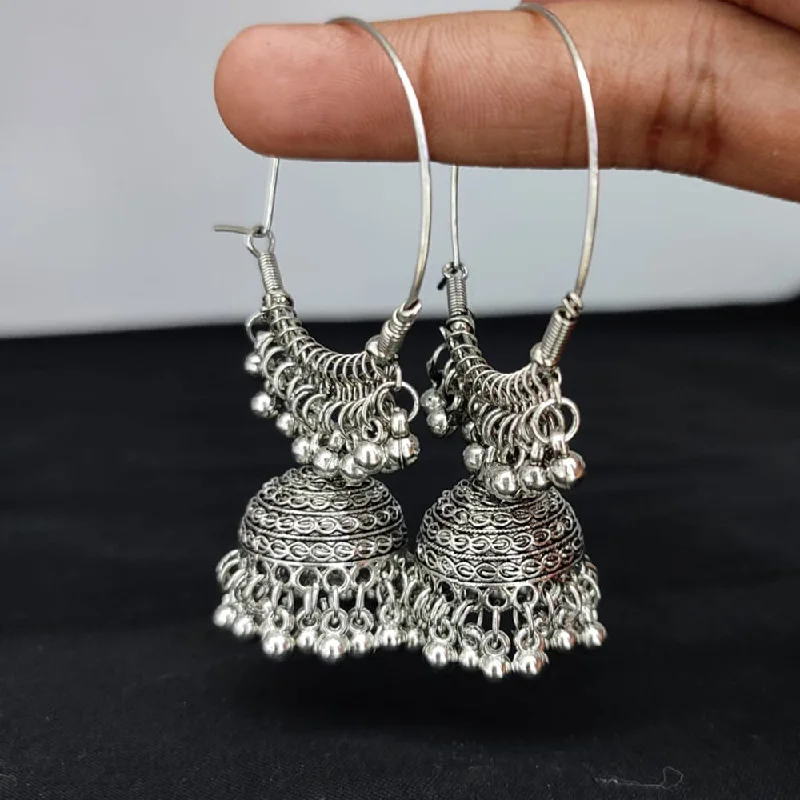 beaded earrings for women-Lucentarts Jewellery Silver Plated Jhumki Earings