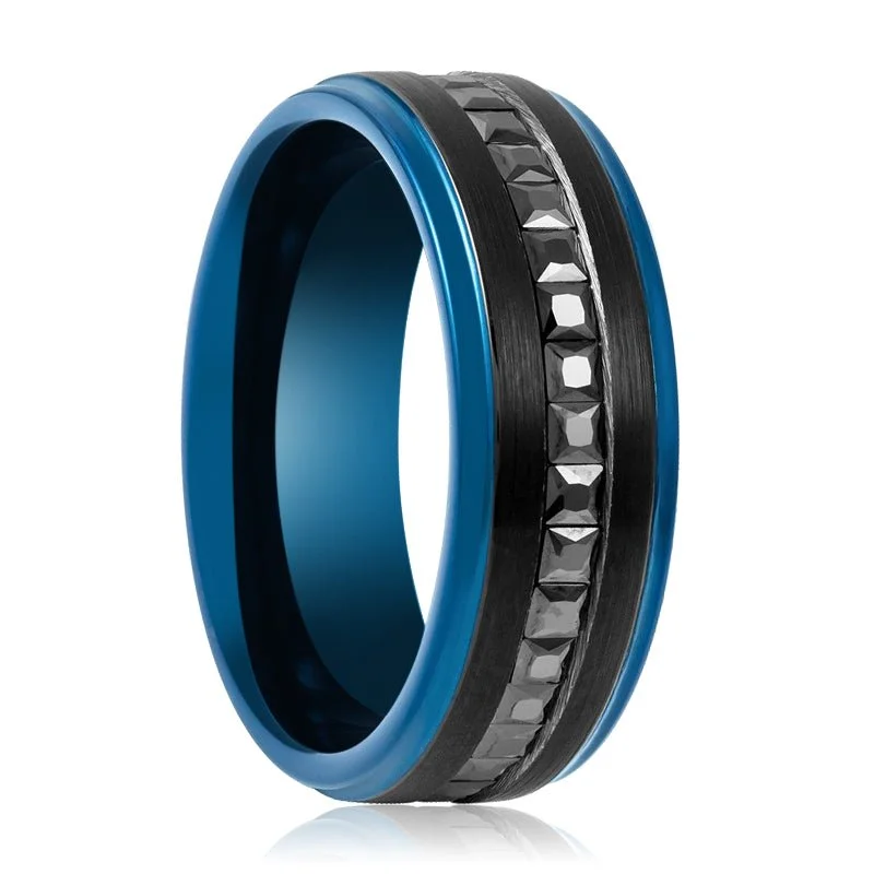 antique engagement rings for women-STALLION | Tungsten Ring Cut Black CZ