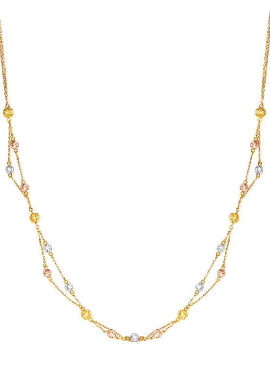 simple gold necklaces for women-TOMEI Tri Tone Interwoven Beaded Necklace, Yellow Gold 916