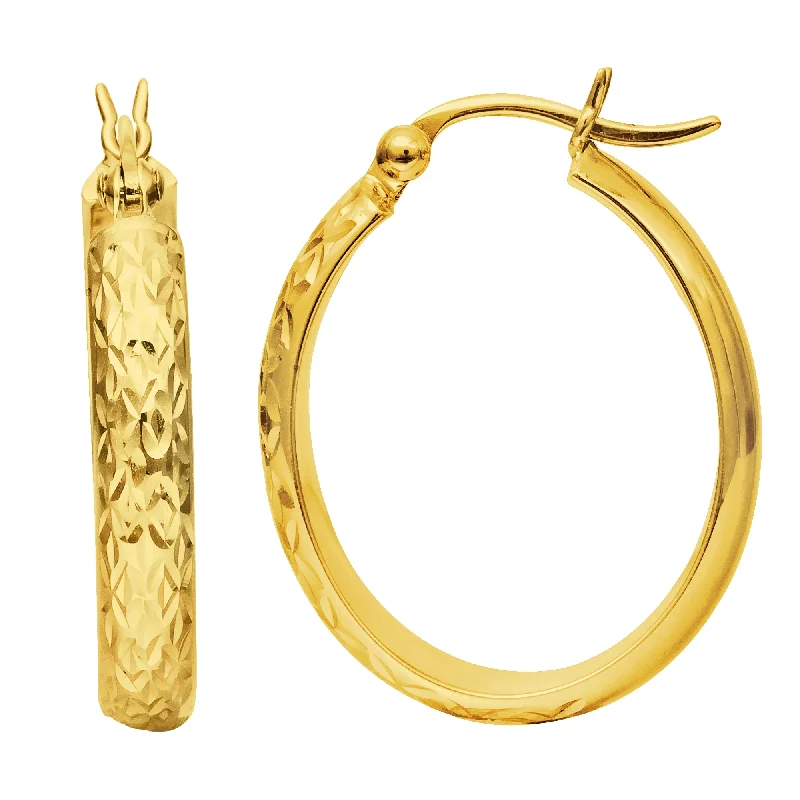 vintage-inspired earrings for women-14K Yellow Gold Hammered Polished  Oval Hoop Earrings