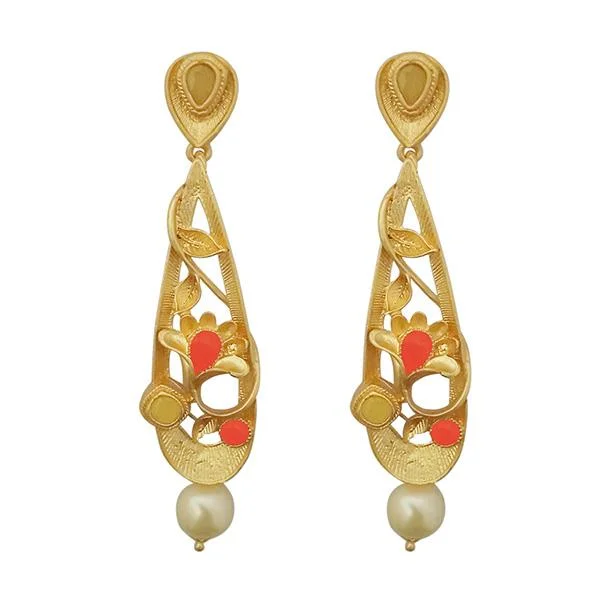 diamond drop earrings for women-Kriaa Orange Austrian Stone Pearl Drop Gold Plated Dangler Earrings